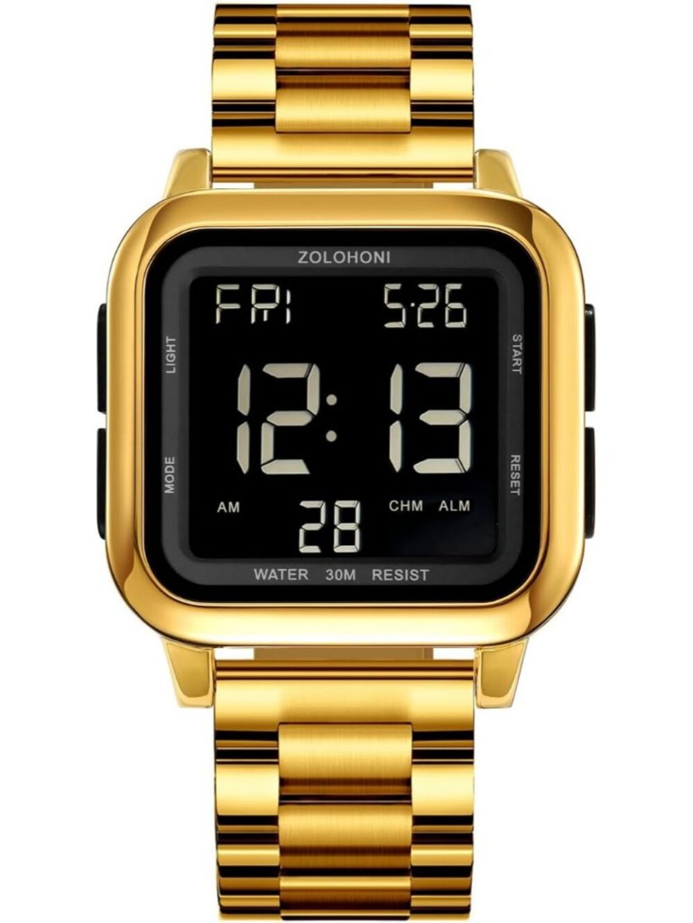 Men's Gold Black Analog Quartz Stainless Steel Waterproof Square Digital Watch